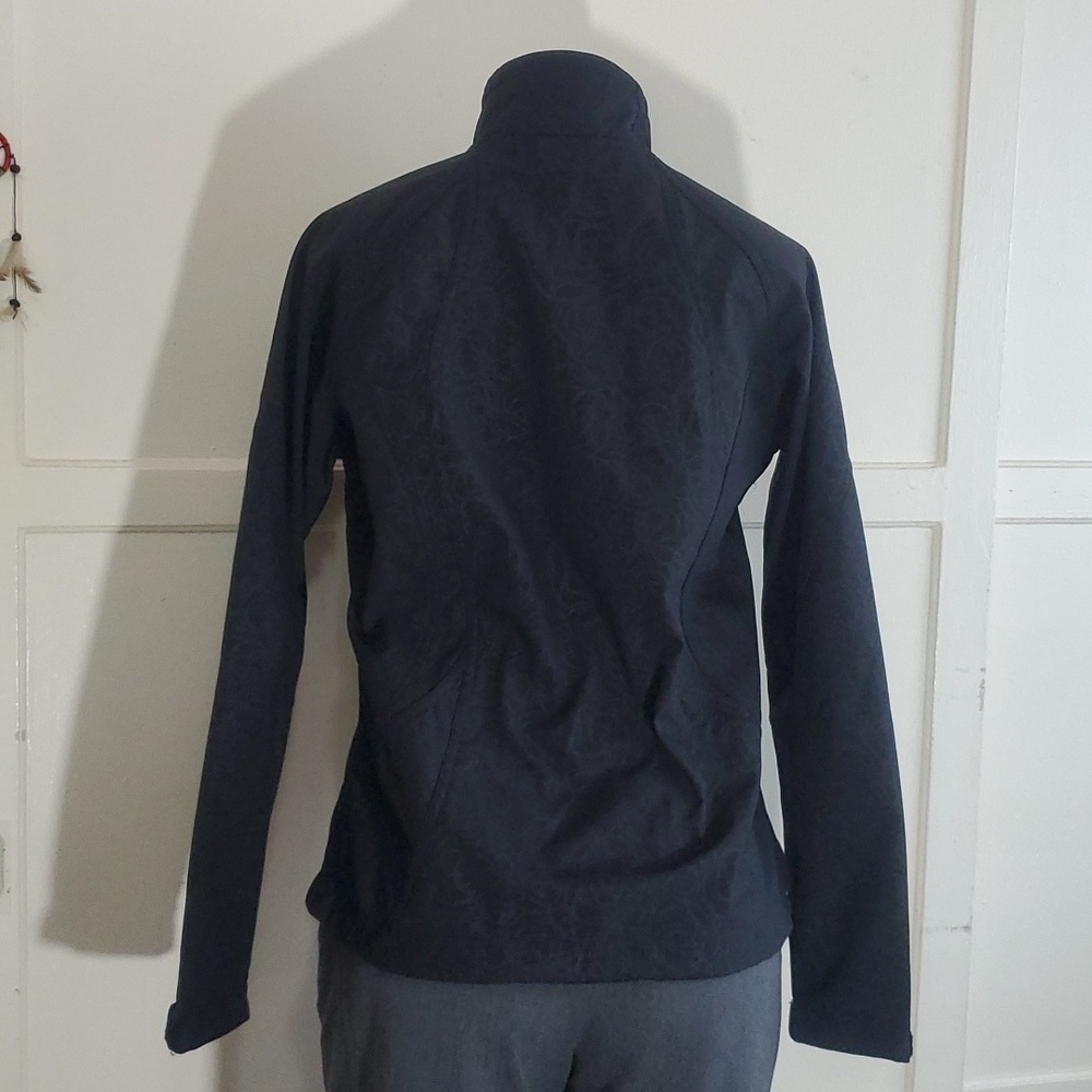 Double Diamond Black Floral Rose Zip Front Softshell Fleece Lined Jacket Size S - Picture 3 of 11